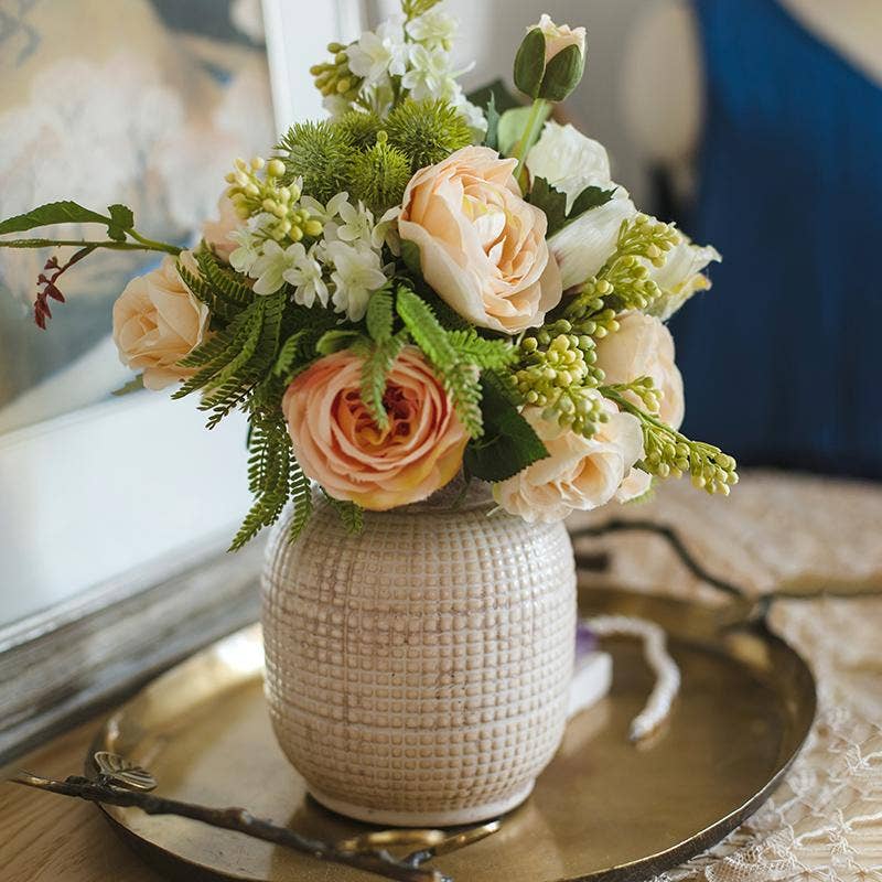 White Textured Porcelain Ceramic Jar Vase - HER Home Design Boutique